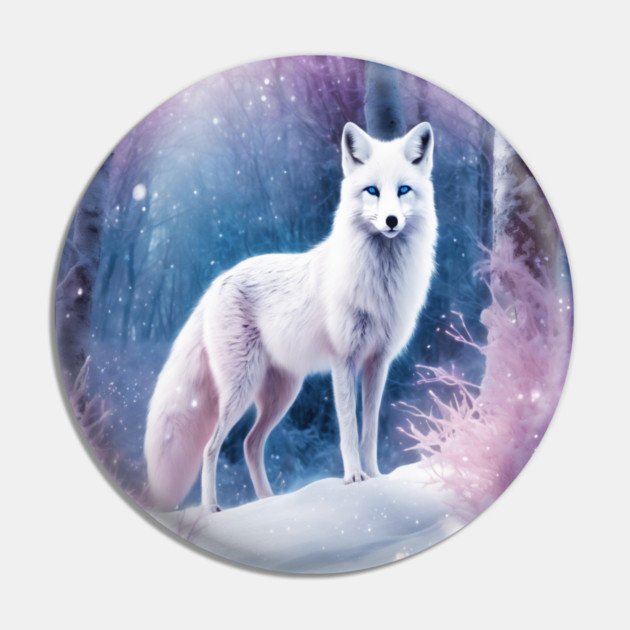 White Fox in Pink Forest Pin by BirdsnStuff