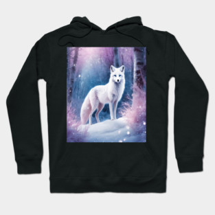 White Fox in Pink Forest Hoodie