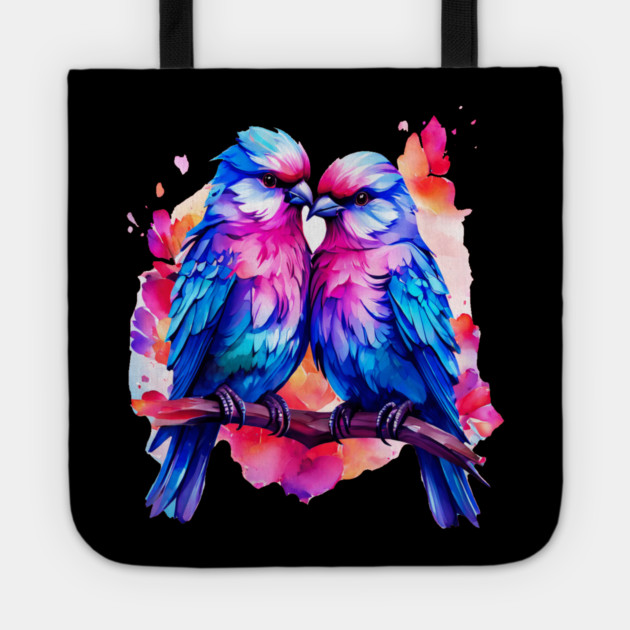Cute Colorful Love Birds Tote by BirdsnStuff