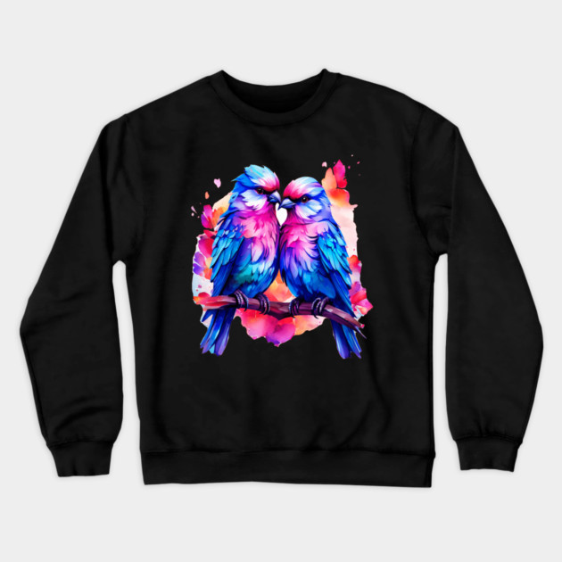 Cute Colorful Love Birds Crewneck Sweatshirt by BirdsnStuff