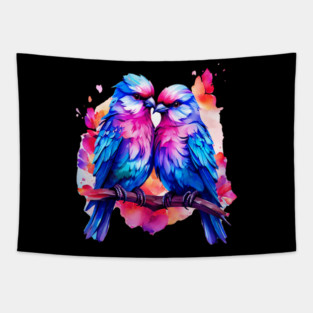 Cute Colorful Love Birds Tapestry
