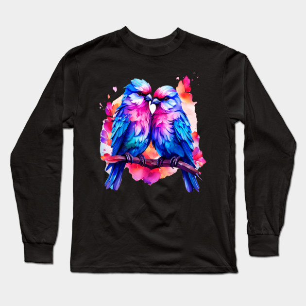 Cute Colorful Love Birds Long Sleeve T-Shirt by BirdsnStuff