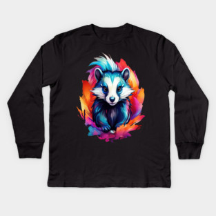 Hot Pink Cute Skunk Kids Long Sleeve T-Shirt