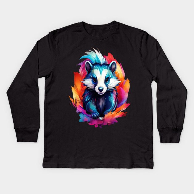 Hot Pink Cute Skunk Kids Long Sleeve T-Shirt by BirdsnStuff