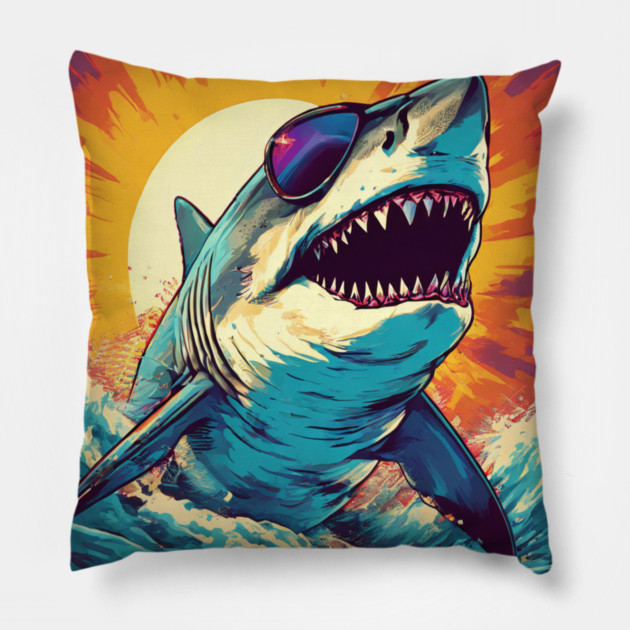 Giant Shark Wearing Sunglasses Pillow by BirdsnStuff