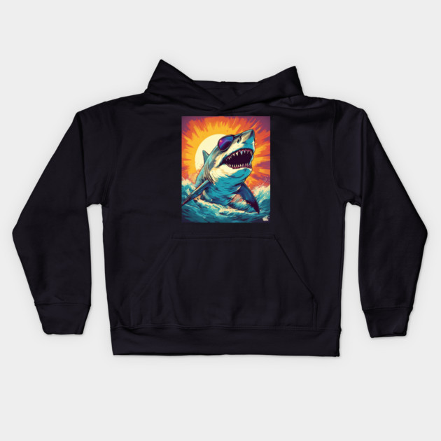 Giant Shark Wearing Sunglasses Kids Hoodie by BirdsnStuff