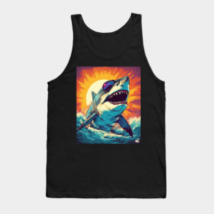 Giant Shark Wearing Sunglasses Tank Top