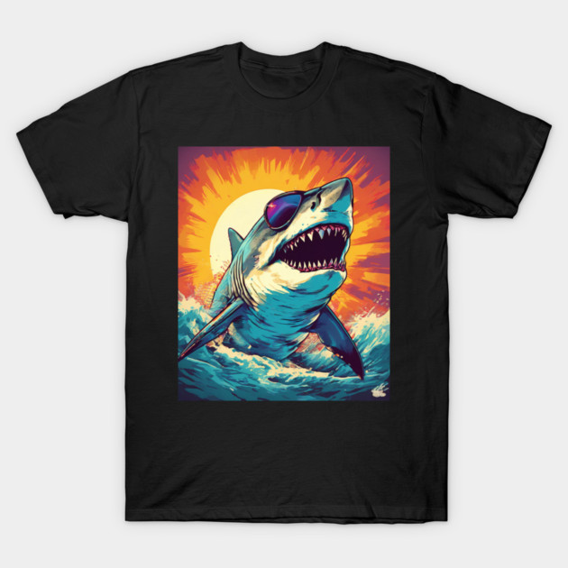 Giant Shark Wearing Sunglasses T-Shirt by BirdsnStuff