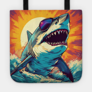 Giant Shark Wearing Sunglasses Tote