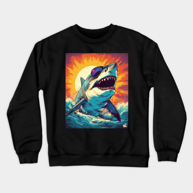 Giant Shark Wearing Sunglasses Crewneck Sweatshirt by BirdsnStuff