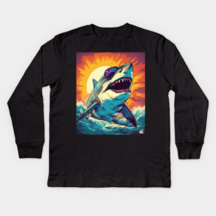 Giant Shark Wearing Sunglasses Kids Long Sleeve T-Shirt