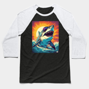 Giant Shark Wearing Sunglasses Baseball T-Shirt