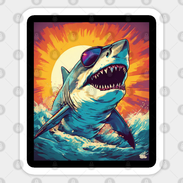 Giant Shark Wearing Sunglasses Sticker by BirdsnStuff