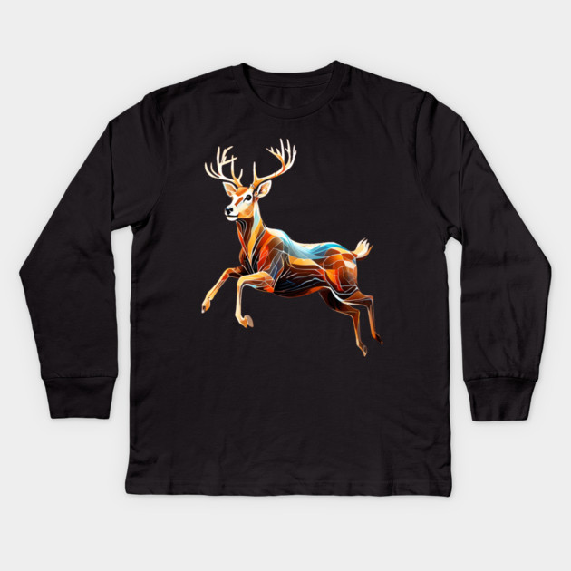 Abstract Deer in Motion Kids Long Sleeve T-Shirt by BirdsnStuff
