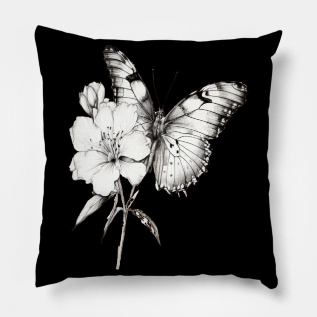 Black and White Butterfly Pillow by BirdsnStuff