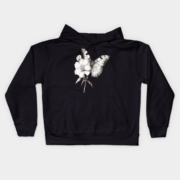 Black and White Butterfly Kids Hoodie by BirdsnStuff