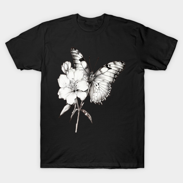 Black and White Butterfly T-Shirt by BirdsnStuff