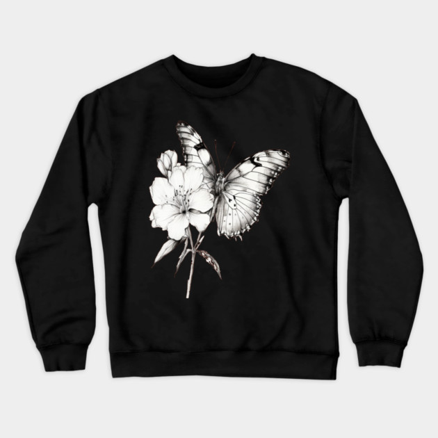 Black and White Butterfly Crewneck Sweatshirt by BirdsnStuff
