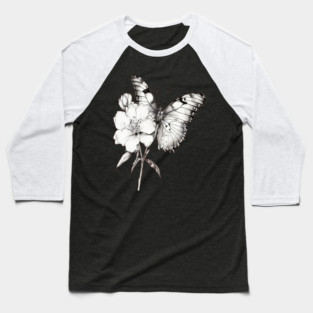 Black and White Butterfly Baseball T-Shirt