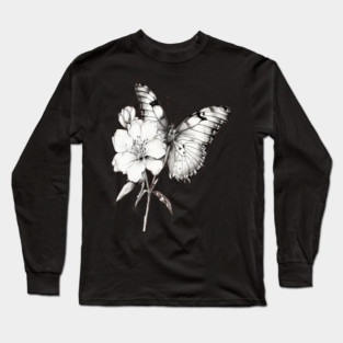 Black and White Butterfly Long Sleeve T-Shirt