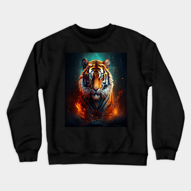 Mystical Orange Tiger Crewneck Sweatshirt by BirdsnStuff