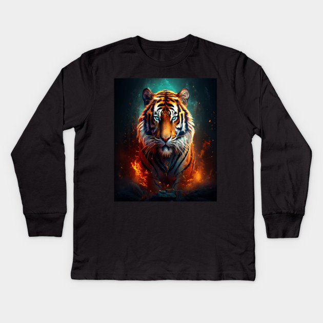 Mystical Orange Tiger Kids Long Sleeve T-Shirt by BirdsnStuff
