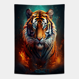 Mystical Orange Tiger Tapestry