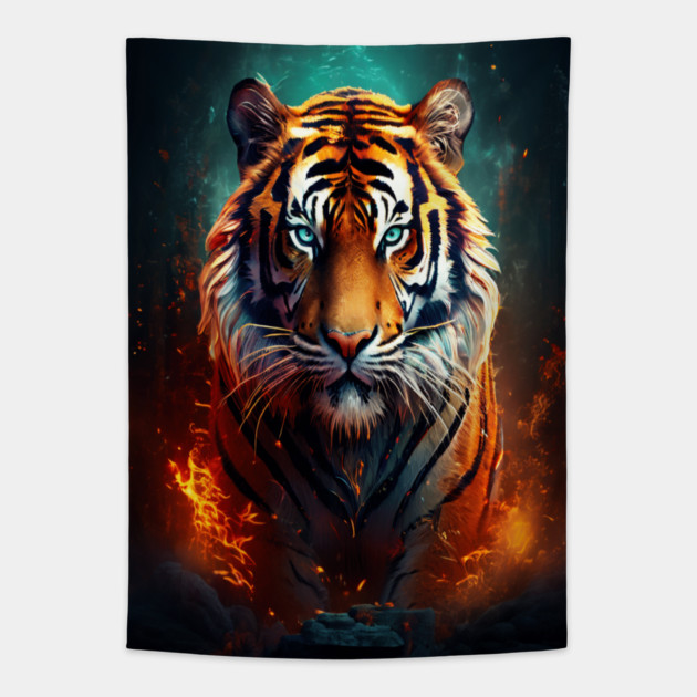 Mystical Orange Tiger Tapestry by BirdsnStuff