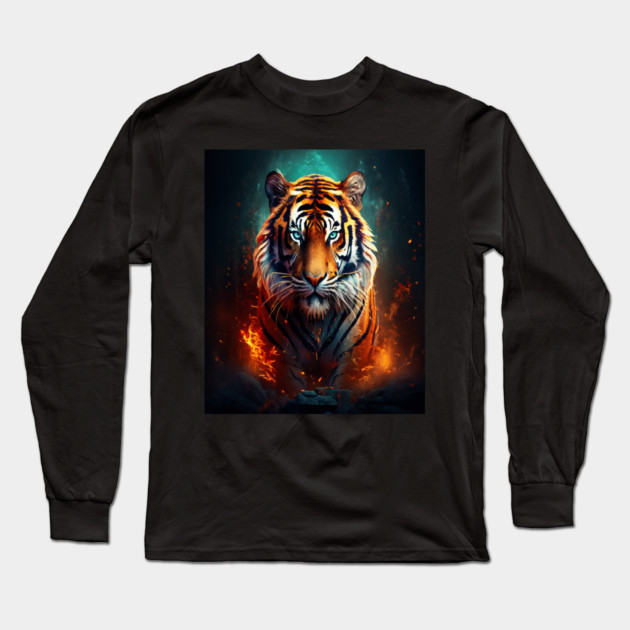 Mystical Orange Tiger Long Sleeve T-Shirt by BirdsnStuff