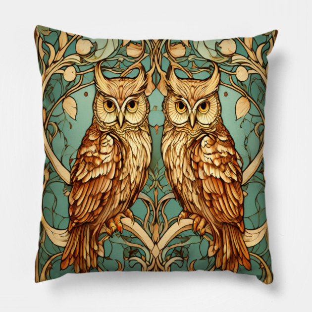 Owls in Nouveau Style Art Pillow by BirdsnStuff