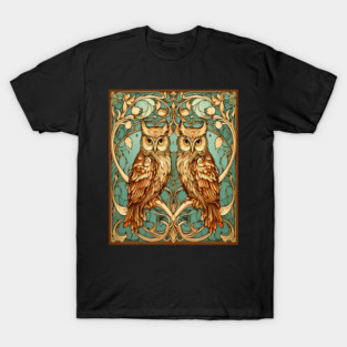 Owls in Nouveau Style Art T-Shirt