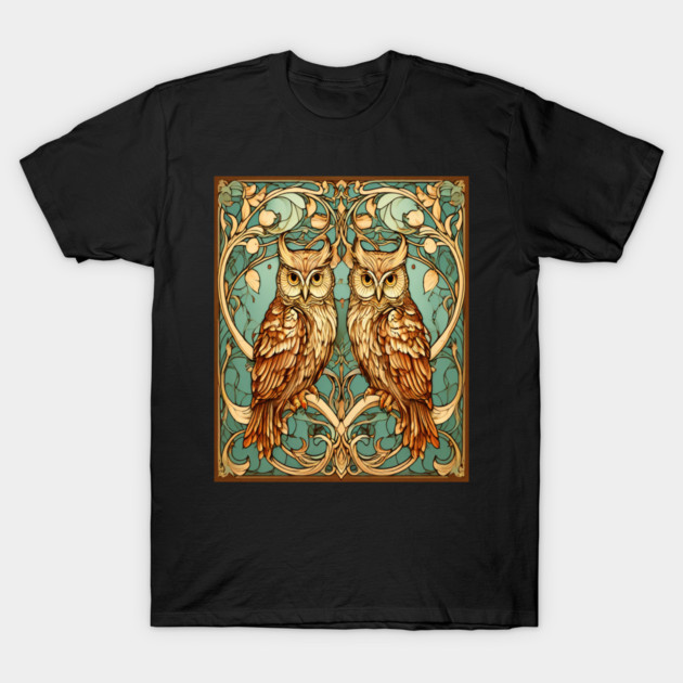 Owls in Nouveau Style Art T-Shirt by BirdsnStuff