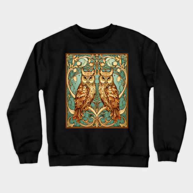 Owls in Nouveau Style Art Crewneck Sweatshirt by BirdsnStuff