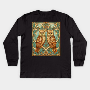 Owls in Nouveau Style Art Kids Long Sleeve T-Shirt