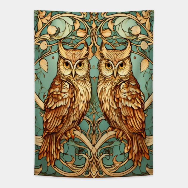 Owls in Nouveau Style Art Tapestry by BirdsnStuff