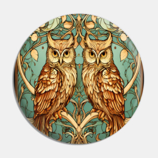 Owls in Nouveau Style Art Pin