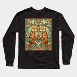 Owls in Nouveau Style Art Long Sleeve T-Shirt