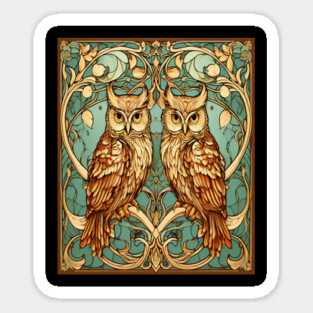 Owls in Nouveau Style Art Sticker