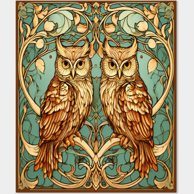 Owls in Nouveau Style Art Wall Art by BirdsnStuff