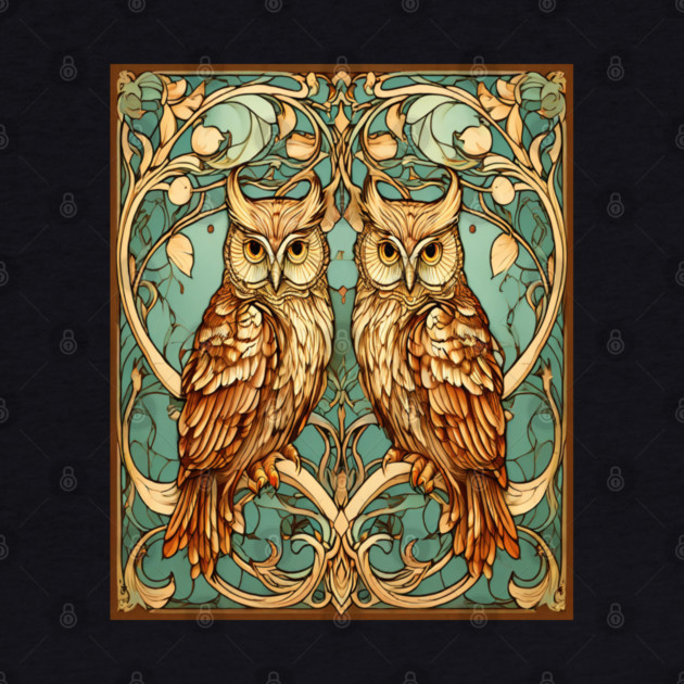 Owls in Nouveau Style Art by BirdsnStuff