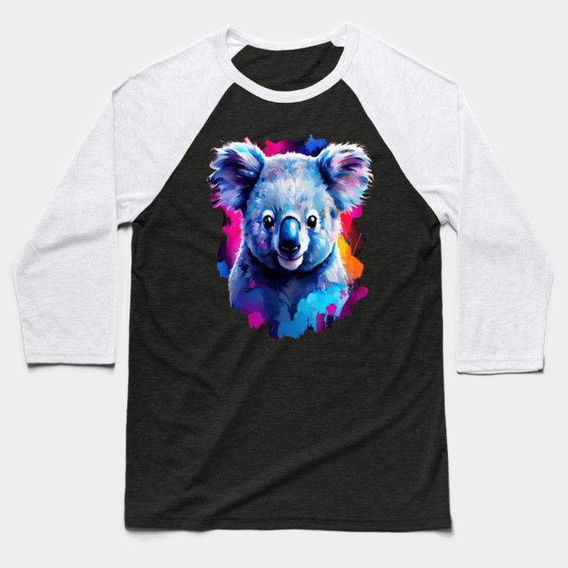 Cute and Vibrant Painted Koala Baseball T-Shirt by BirdsnStuff