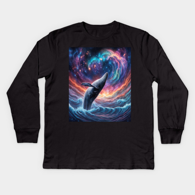 Celestrial Watercolor Whale Kids Long Sleeve T-Shirt by BirdsnStuff