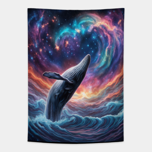 Celestrial Watercolor Whale Tapestry by BirdsnStuff