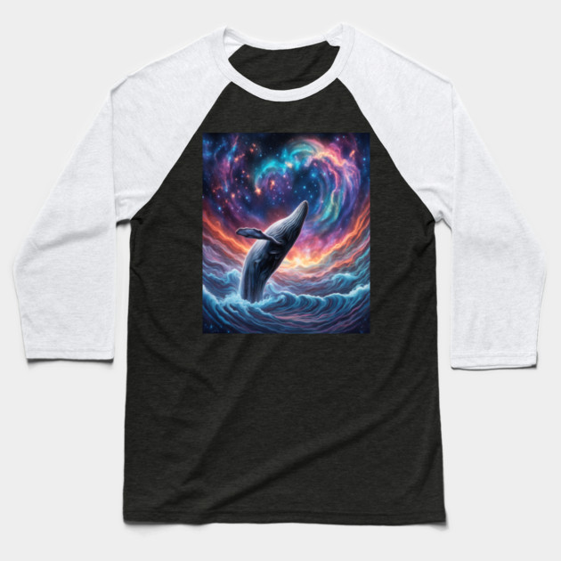 Celestrial Watercolor Whale Baseball T-Shirt by BirdsnStuff