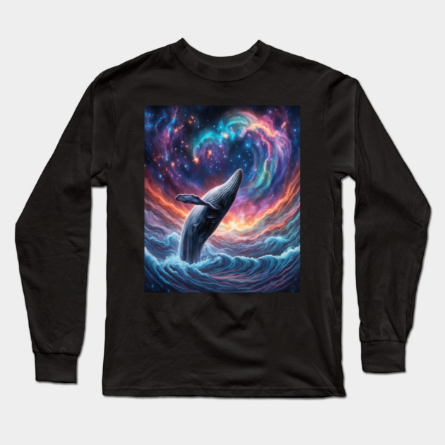 Celestrial Watercolor Whale Long Sleeve T-Shirt by BirdsnStuff