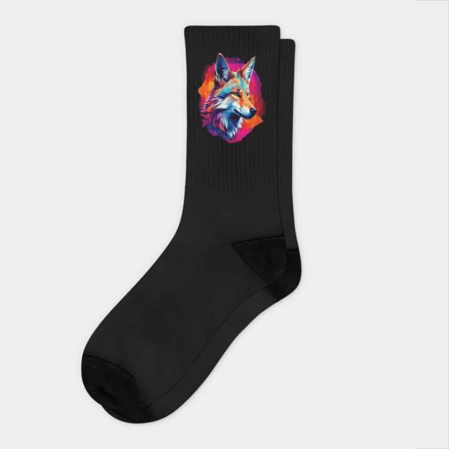 Jackal in Watercolor Splash Socks by BirdsnStuff
