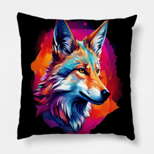 Jackal in Watercolor Splash Pillow