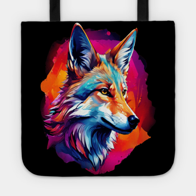 Jackal in Watercolor Splash Tote by BirdsnStuff