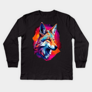 Jackal in Watercolor Splash Kids Long Sleeve T-Shirt
