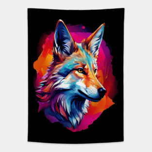 Jackal in Watercolor Splash Tapestry